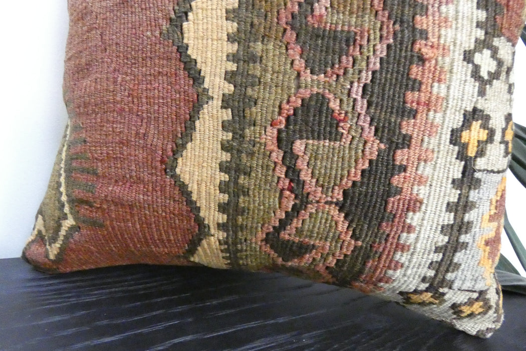 Handmade Turkish Kilim Cushion Cover 40 x 40cm with Insert | Original Anatolian Kilim | Organic Cotton Backing | TK26-C942- Rugs Direct 