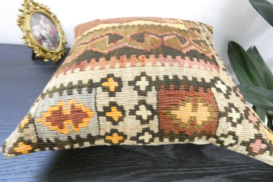 Handmade Turkish Kilim Cushion Cover 40 x 40cm with Insert | Original Anatolian Kilim | Organic Cotton Backing | TK26-C942- Rugs Direct 
