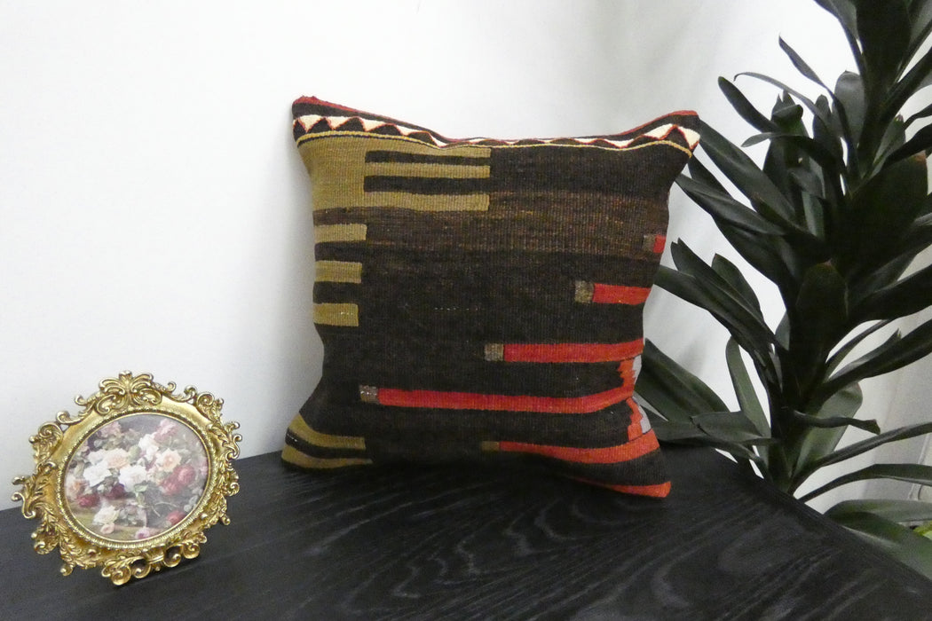 Handmade Turkish Kilim Cushion Cover 40 x 40cm with Insert | Original Anatolian Kilim | Organic Cotton Backing | TK26-C945- Rugs Direct 
