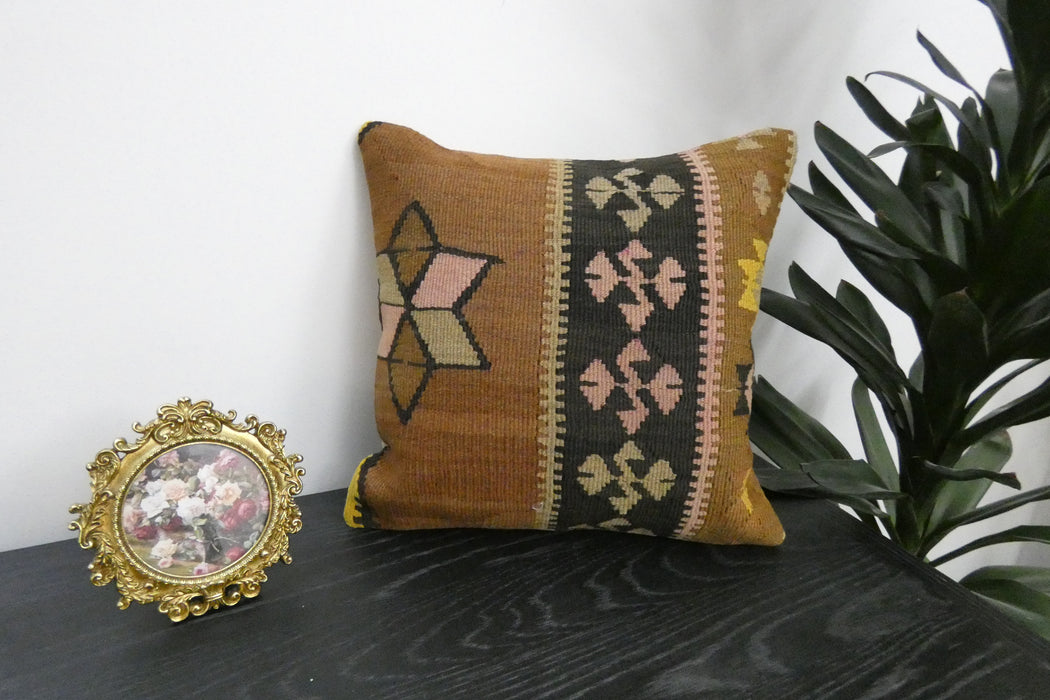 Handmade Turkish Kilim Cushion Cover 40 x 40cm with Insert | Original Anatolian Kilim | Organic Cotton Backing | TK26-C935- Rugs Direct 