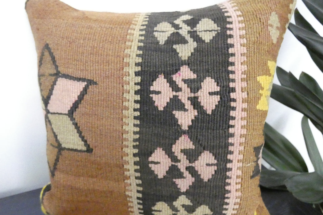 Handmade Turkish Kilim Cushion Cover 40 x 40cm with Insert | Original Anatolian Kilim | Organic Cotton Backing | TK26-C935- Rugs Direct 