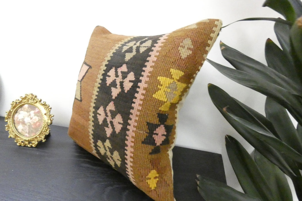 Handmade Turkish Kilim Cushion Cover 40 x 40cm with Insert | Original Anatolian Kilim | Organic Cotton Backing | TK26-C935- Rugs Direct 