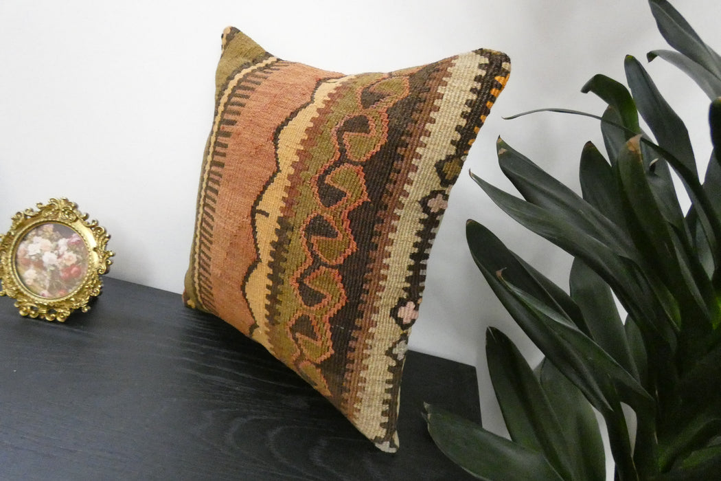 Handmade Turkish Kilim Cushion Cover 40 x 40cm with Insert | Original Anatolian Kilim | Organic Cotton Backing | TK26-C933- Rugs Direct 