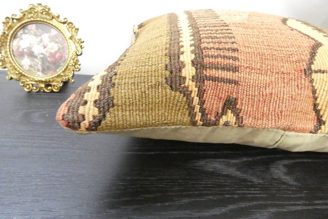 Handmade Turkish Kilim Cushion Cover 40 x 40cm with Insert | Original Anatolian Kilim | Organic Cotton Backing | TK26-C933- Rugs Direct 