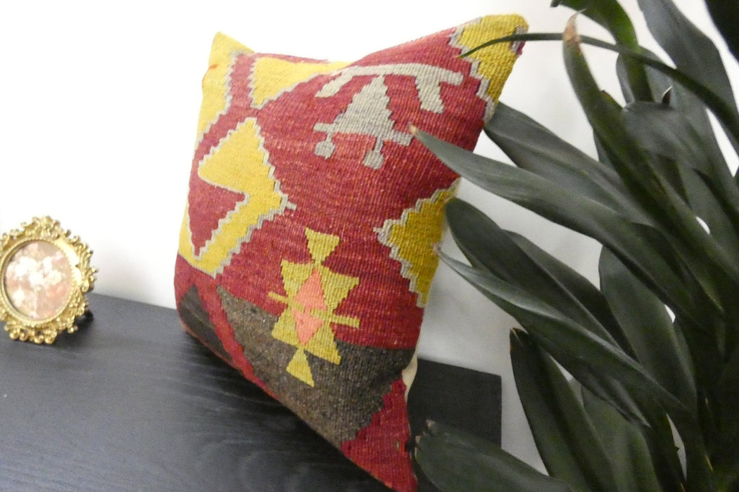 Handmade Turkish Kilim Cushion Cover 40 x 40cm with Insert | Original Anatolian Kilim | Organic Cotton Backing | TK26-C944- Rugs Direct 