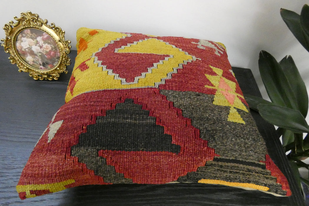Handmade Turkish Kilim Cushion Cover 40 x 40cm with Insert | Original Anatolian Kilim | Organic Cotton Backing | TK26-C944- Rugs Direct 