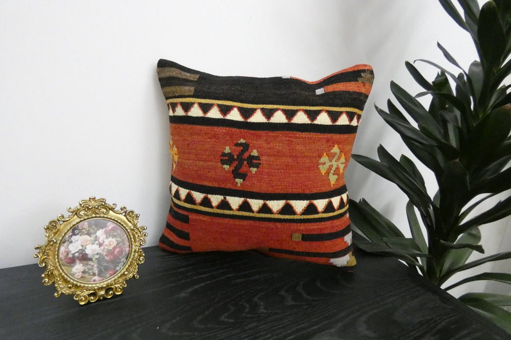 Handmade Turkish Kilim Cushion Cover 40 x 40cm with Insert | Original Anatolian Kilim | Organic Cotton Backing | TK26-C947- Rugs Direct 