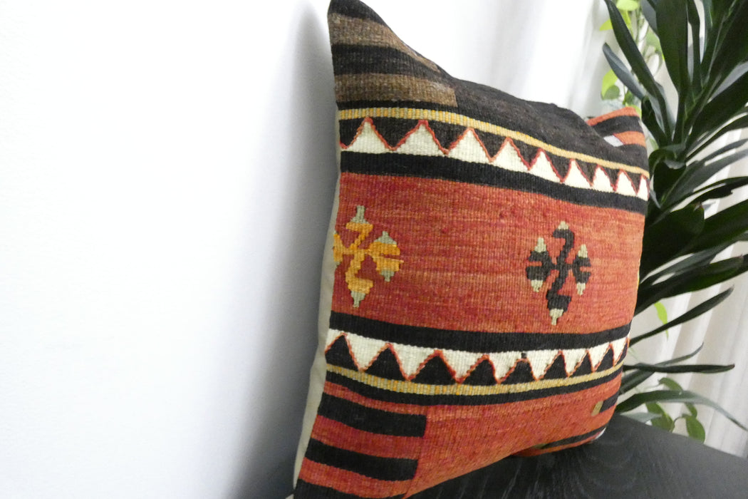 Handmade Turkish Kilim Cushion Cover 40 x 40cm with Insert | Original Anatolian Kilim | Organic Cotton Backing | TK26-C947- Rugs Direct 