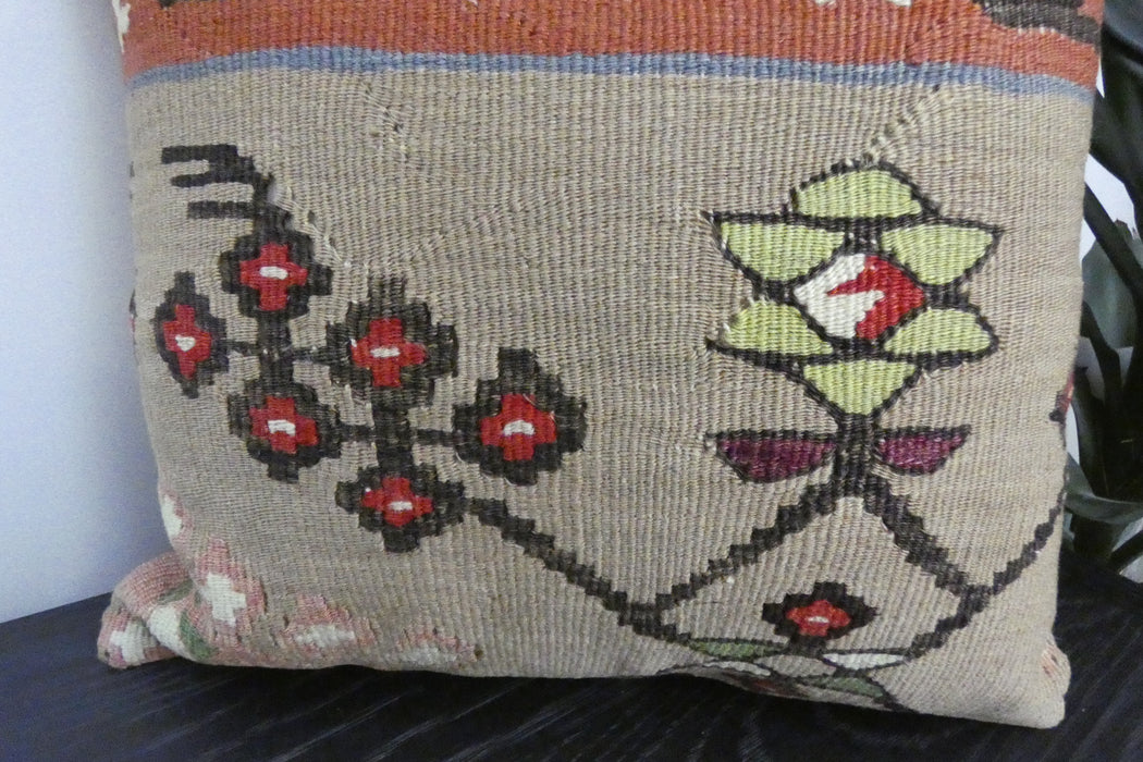 Handmade Turkish Kilim Cushion Cover 40 x 40cm with Insert | Original Anatolian Kilim | Organic Cotton Backing | TK26-C939- Rugs Direct 