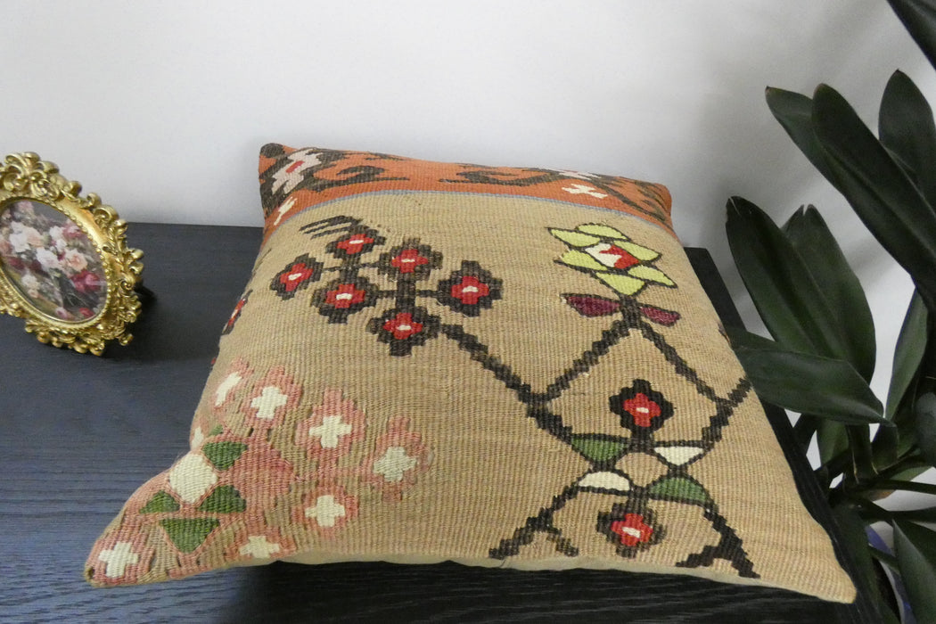 Handmade Turkish Kilim Cushion Cover 40 x 40cm with Insert | Original Anatolian Kilim | Organic Cotton Backing | TK26-C939- Rugs Direct 