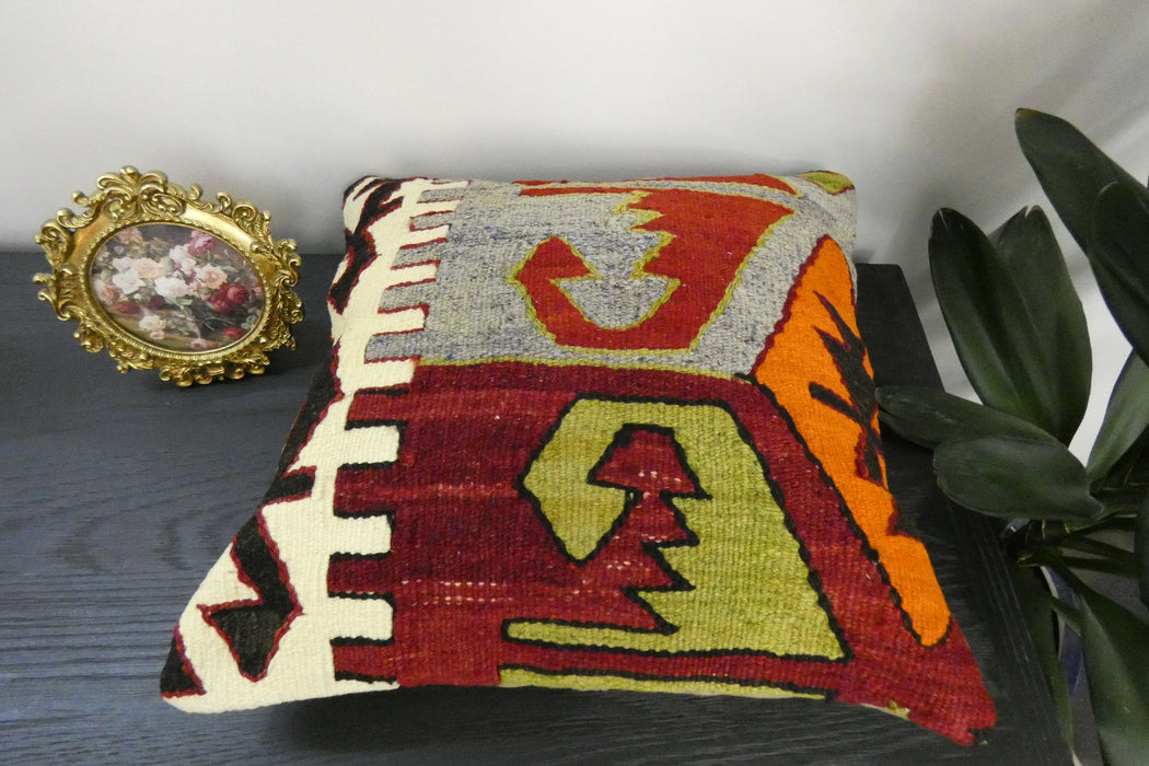 Handmade Turkish Kilim Cushion Cover 40 x 40cm with Insert | Original Anatolian Kilim | Organic Cotton Backing | TK26-C903- Rugs Direct 