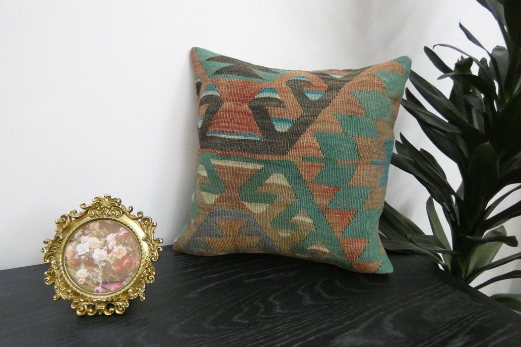 Handmade Turkish Kilim Cushion Cover 40 x 40cm with Insert | Original Anatolian Kilim | Organic Cotton Backing | TK26-C908- Rugs Direct 