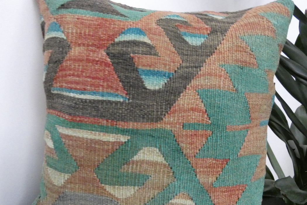 Handmade Turkish Kilim Cushion Cover 40 x 40cm with Insert | Original Anatolian Kilim | Organic Cotton Backing | TK26-C908- Rugs Direct 