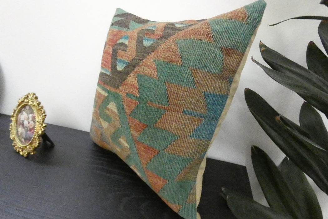 Handmade Turkish Kilim Cushion Cover 40 x 40cm with Insert | Original Anatolian Kilim | Organic Cotton Backing | TK26-C908- Rugs Direct 
