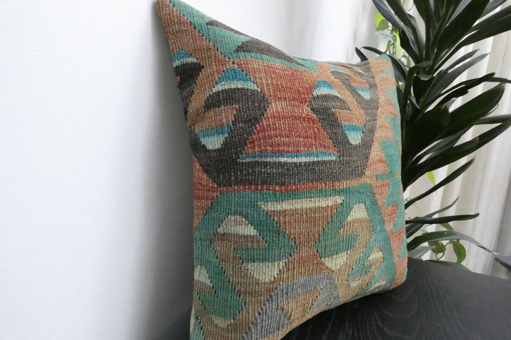 Handmade Turkish Kilim Cushion Cover 40 x 40cm with Insert | Original Anatolian Kilim | Organic Cotton Backing | TK26-C908- Rugs Direct 