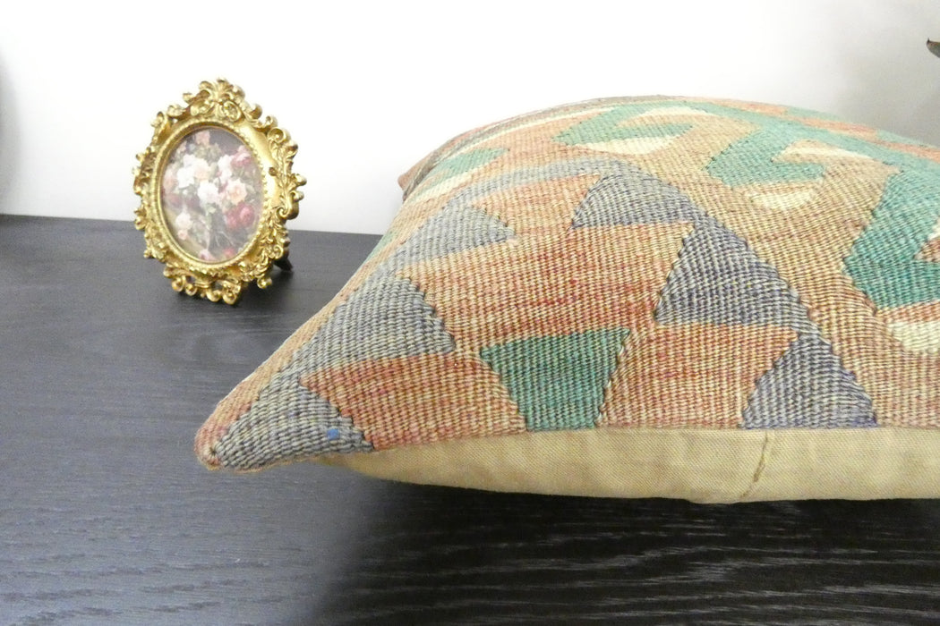 Handmade Turkish Kilim Cushion Cover 40 x 40cm with Insert | Original Anatolian Kilim | Organic Cotton Backing | TK26-C908- Rugs Direct 