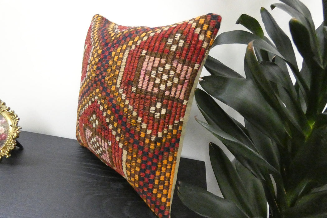 Handmade Turkish Kilim Cushion Cover 40 x 40cm with Insert | Original Anatolian Kilim | Organic Cotton Backing | TK26-C901- Rugs Direct 