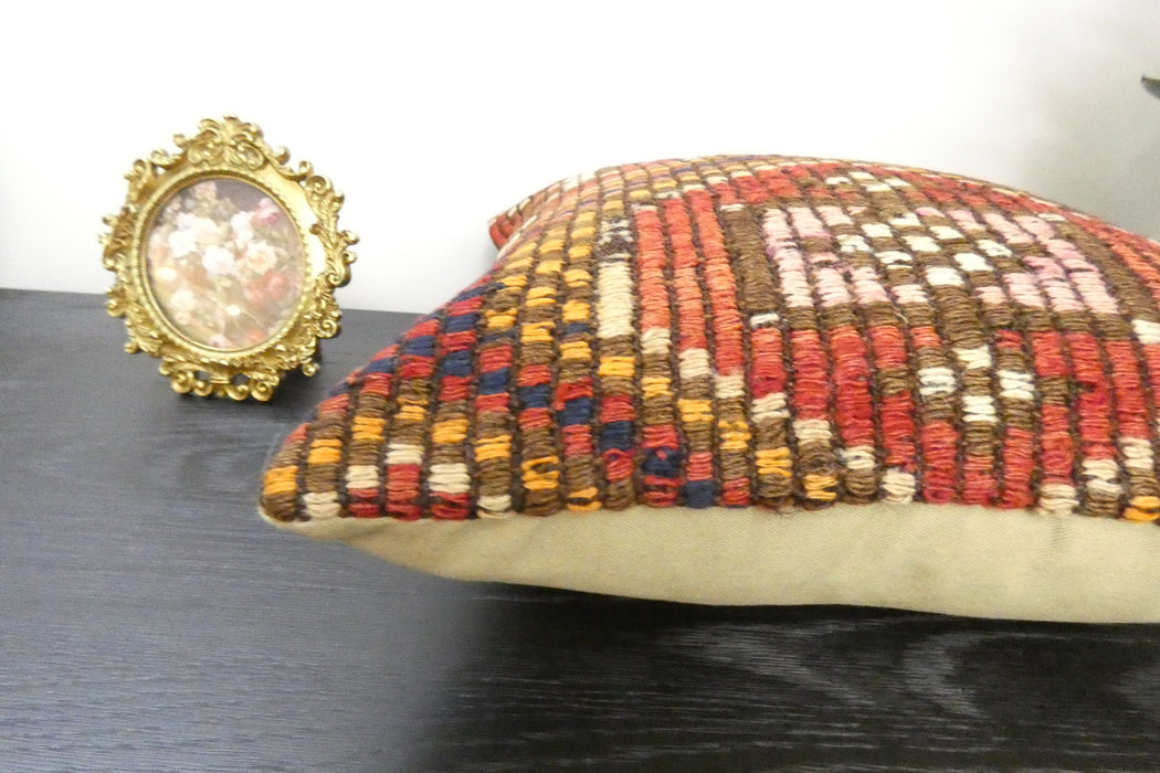 Handmade Turkish Kilim Cushion Cover 40 x 40cm with Insert | Original Anatolian Kilim | Organic Cotton Backing | TK26-C901- Rugs Direct 