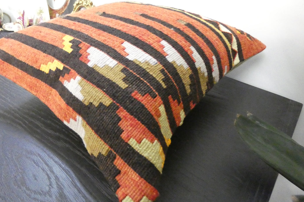 Handmade Turkish Kilim Cushion Cover 40 x 40cm with Insert | Original Anatolian Kilim | Organic Cotton Backing | TK26-C928- Rugs Direct 