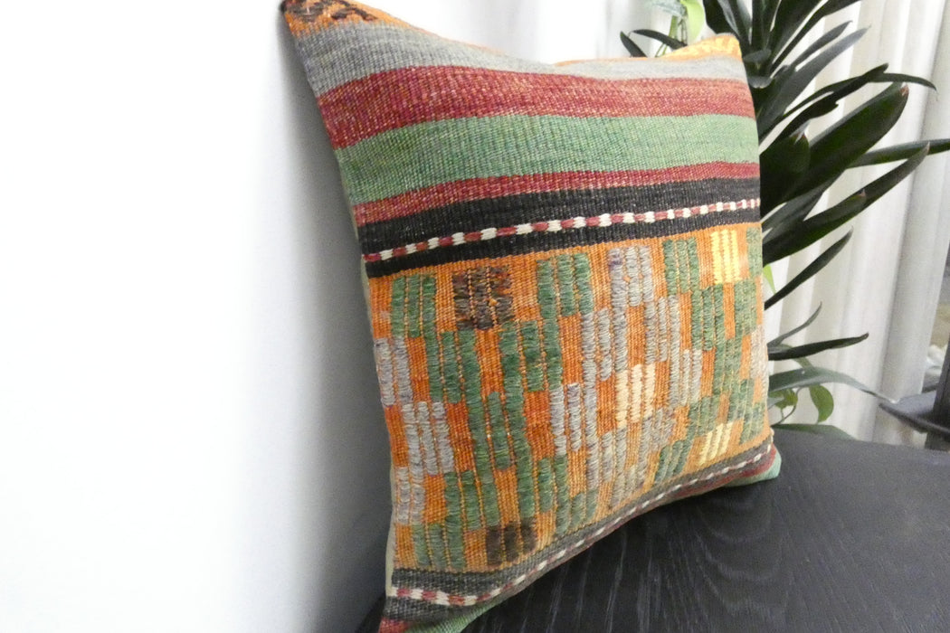 Handmade Turkish Kilim Cushion Cover 40 x 40cm with Insert | Original Anatolian Kilim | Organic Cotton Backing | TK26-C925- Rugs Direct 