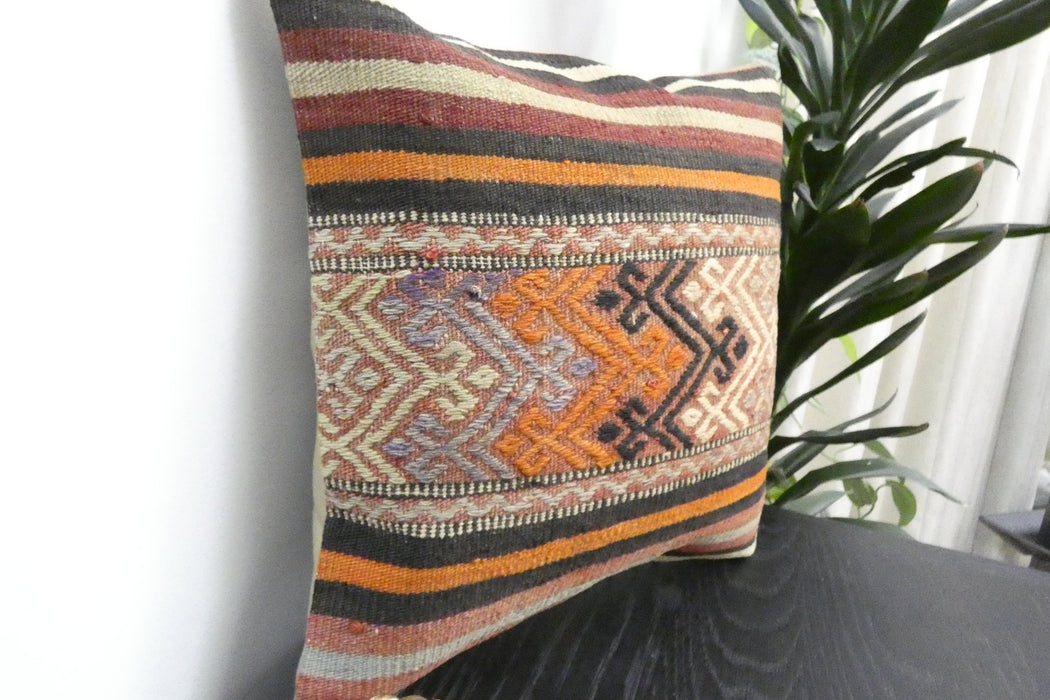 Handmade Turkish Kilim Cushion Cover 40 x 40cm with Insert | Original Anatolian Kilim | Organic Cotton Backing | TK26-C907