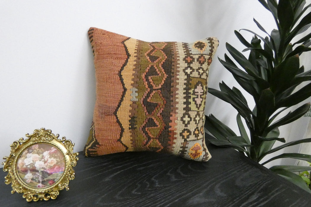 Handmade Turkish Kilim Cushion Cover 40 x 40cm with Insert | Original Anatolian Kilim | Organic Cotton Backing | TK26-C927- Rugs Direct 