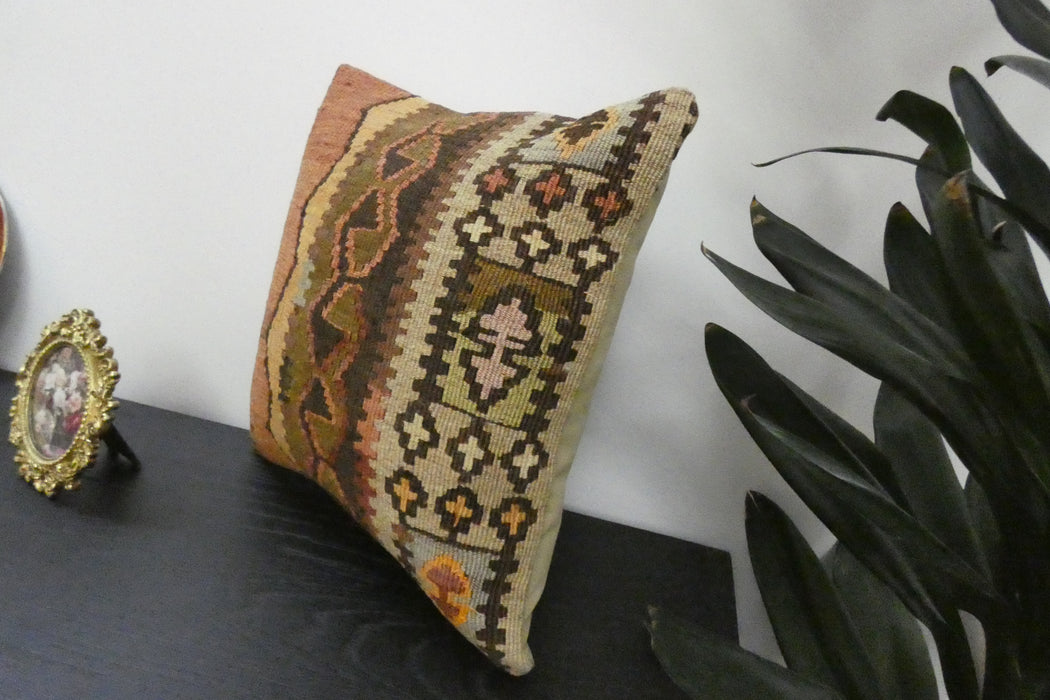 Handmade Turkish Kilim Cushion Cover 40 x 40cm with Insert | Original Anatolian Kilim | Organic Cotton Backing | TK26-C927- Rugs Direct 