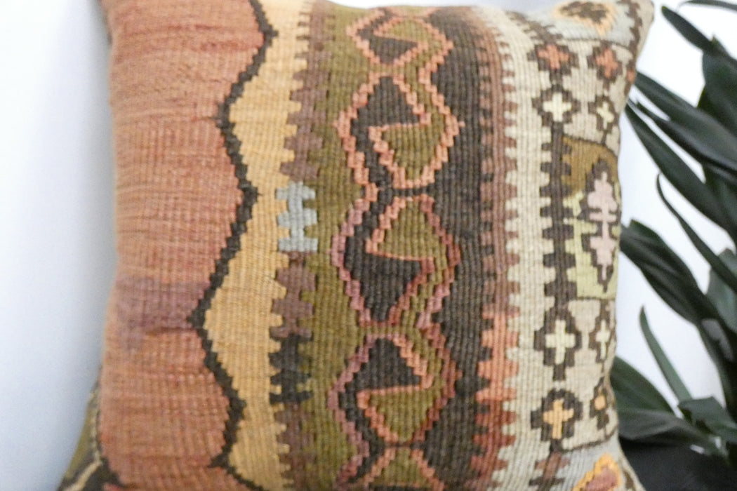 Handmade Turkish Kilim Cushion Cover 40 x 40cm with Insert | Original Anatolian Kilim | Organic Cotton Backing | TK26-C927- Rugs Direct 