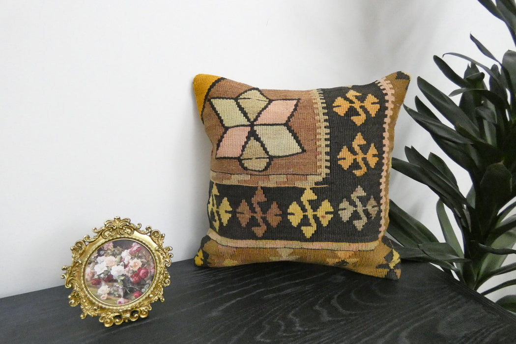 Handmade Turkish Kilim Cushion Cover 40 x 40cm with Insert | Original Anatolian Kilim | Organic Cotton Backing | TK26-C905- Rugs Direct 