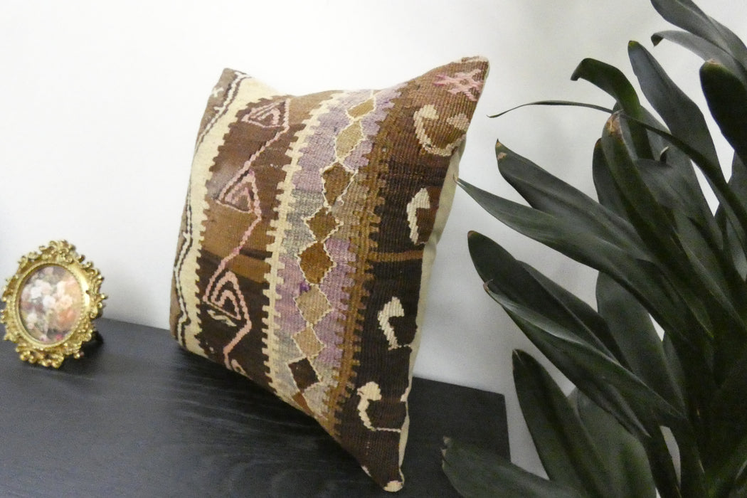 Handmade Turkish Kilim Cushion Cover 40 x 40cm with Insert | Original Anatolian Kilim | Organic Cotton Backing | TK26-C906- Rugs Direct 