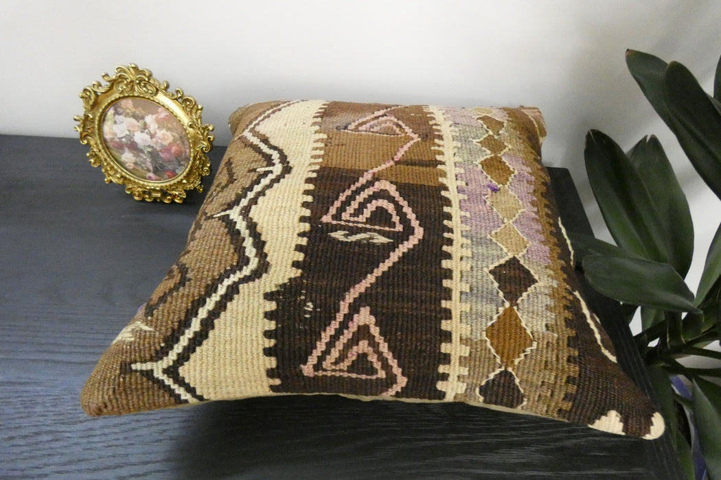 Handmade Turkish Kilim Cushion Cover 40 x 40cm with Insert | Original Anatolian Kilim | Organic Cotton Backing | TK26-C906- Rugs Direct 