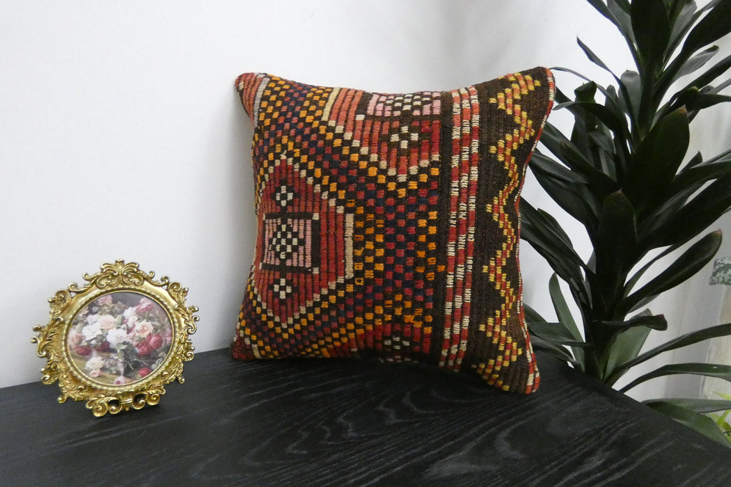 Handmade Turkish Kilim Cushion Cover 40 x 40cm with Insert | Original Anatolian Kilim | Organic Cotton Backing | TK26-C924- Rugs Direct