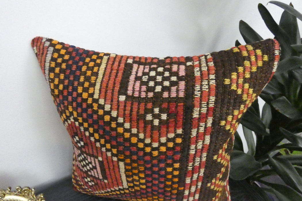 Handmade Turkish Kilim Cushion Cover 40 x 40cm with Insert | Original Anatolian Kilim | Organic Cotton Backing | TK26-C924- Rugs Direct