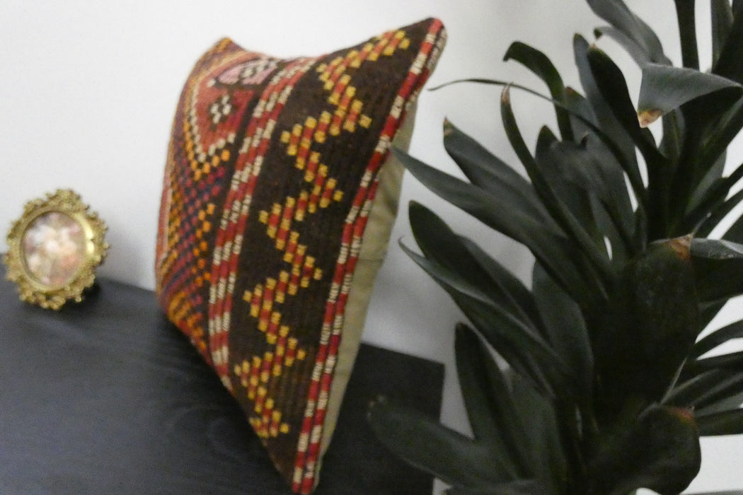Handmade Turkish Kilim Cushion Cover 40 x 40cm with Insert | Original Anatolian Kilim | Organic Cotton Backing | TK26-C924- Rugs Direct