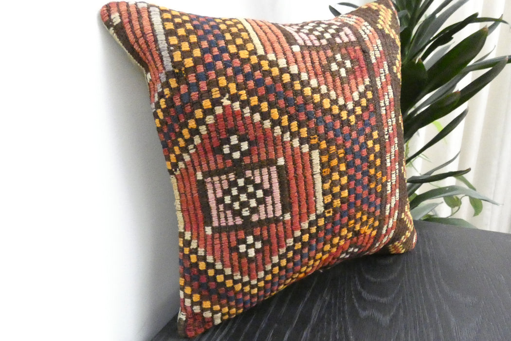 Handmade Turkish Kilim Cushion Cover 40 x 40cm with Insert | Original Anatolian Kilim | Organic Cotton Backing | TK26-C924- Rugs Direct
