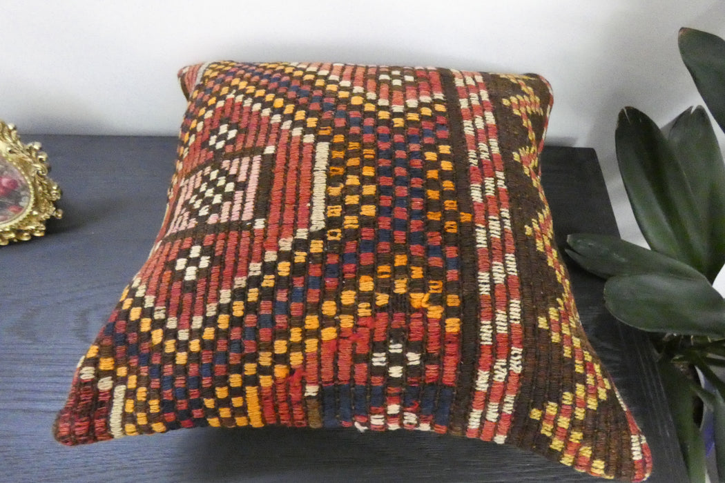 Handmade Turkish Kilim Cushion Cover 40 x 40cm with Insert | Original Anatolian Kilim | Organic Cotton Backing | TK26-C924- Rugs Direct