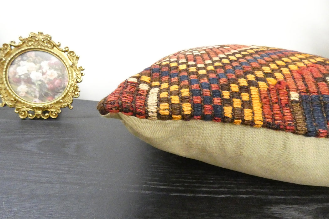 Handmade Turkish Kilim Cushion Cover 40 x 40cm with Insert | Original Anatolian Kilim | Organic Cotton Backing | TK26-C924- Rugs Direct
