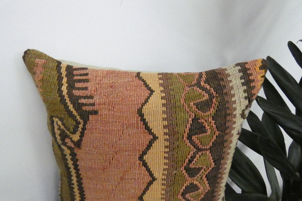 Handmade Turkish Kilim Cushion Cover 40 x 40cm with Insert | Original Anatolian Kilim | Organic Cotton Backing | TK26-C921- Rugs direct 