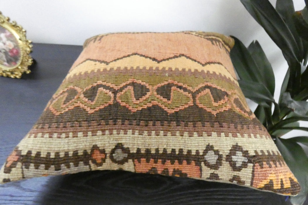 Handmade Turkish Kilim Cushion Cover 40 x 40cm with Insert | Original Anatolian Kilim | Organic Cotton Backing | TK26-C921- Rugs direct 