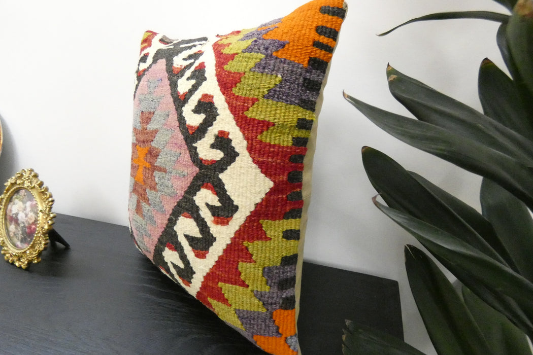 Handmade Turkish Kilim Cushion Cover 40 x 40cm with Insert | Original Anatolian Kilim | Organic Cotton Backing | TK26-C922- Rugs Direct 