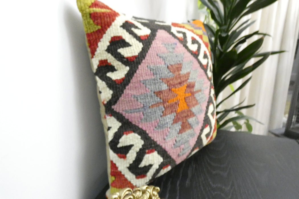 Handmade Turkish Kilim Cushion Cover 40 x 40cm with Insert | Original Anatolian Kilim | Organic Cotton Backing | TK26-C922- Rugs Direct 