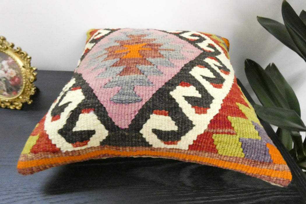 Handmade Turkish Kilim Cushion Cover 40 x 40cm with Insert | Original Anatolian Kilim | Organic Cotton Backing | TK26-C922- Rugs Direct 