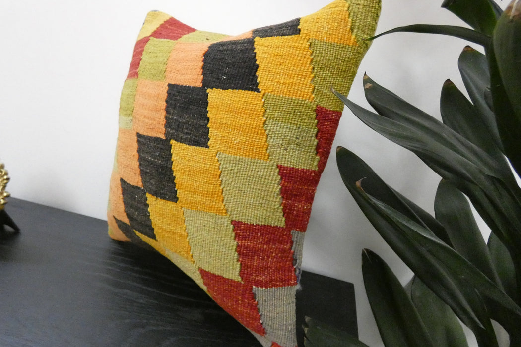 Handmade Turkish Kilim Cushion Cover 40 x 40cm with Insert | Original Anatolian Kilim | Organic Cotton Backing | TK26-C919
