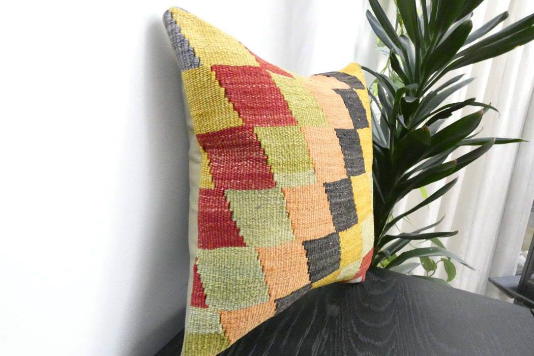 Handmade Turkish Kilim Cushion Cover 40 x 40cm with Insert | Original Anatolian Kilim | Organic Cotton Backing | TK26-C919- Rugs Direct 