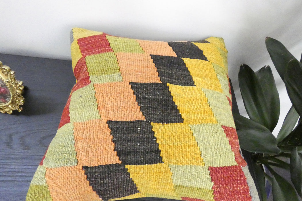 Handmade Turkish Kilim Cushion Cover 40 x 40cm with Insert | Original Anatolian Kilim | Organic Cotton Backing | TK26-C919- Rugs Direct 