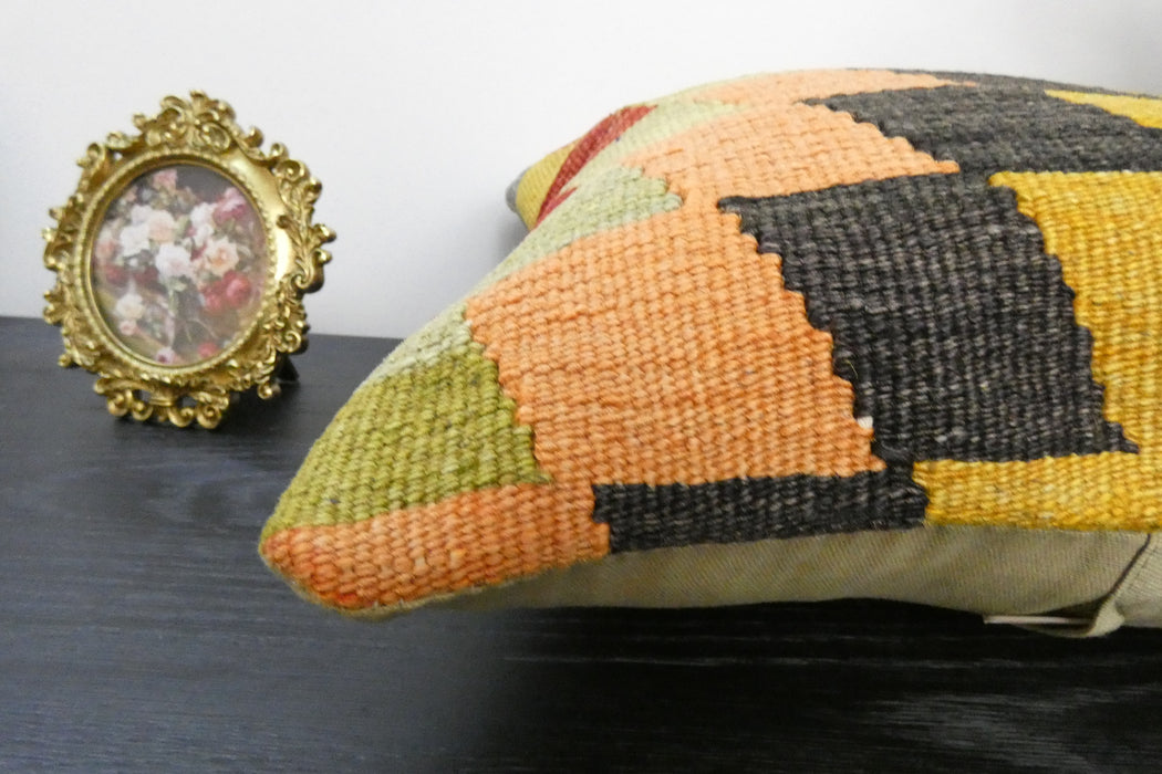Handmade Turkish Kilim Cushion Cover 40 x 40cm with Insert | Original Anatolian Kilim | Organic Cotton Backing | TK26-C919- Rugs Direct 