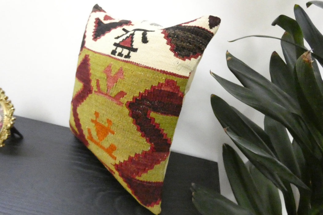 Handmade Turkish Kilim Cushion Cover 40 x 40cm with Insert | Original Anatolian Kilim | Organic Cotton Backing | TK26-C913- Rugs Direct 