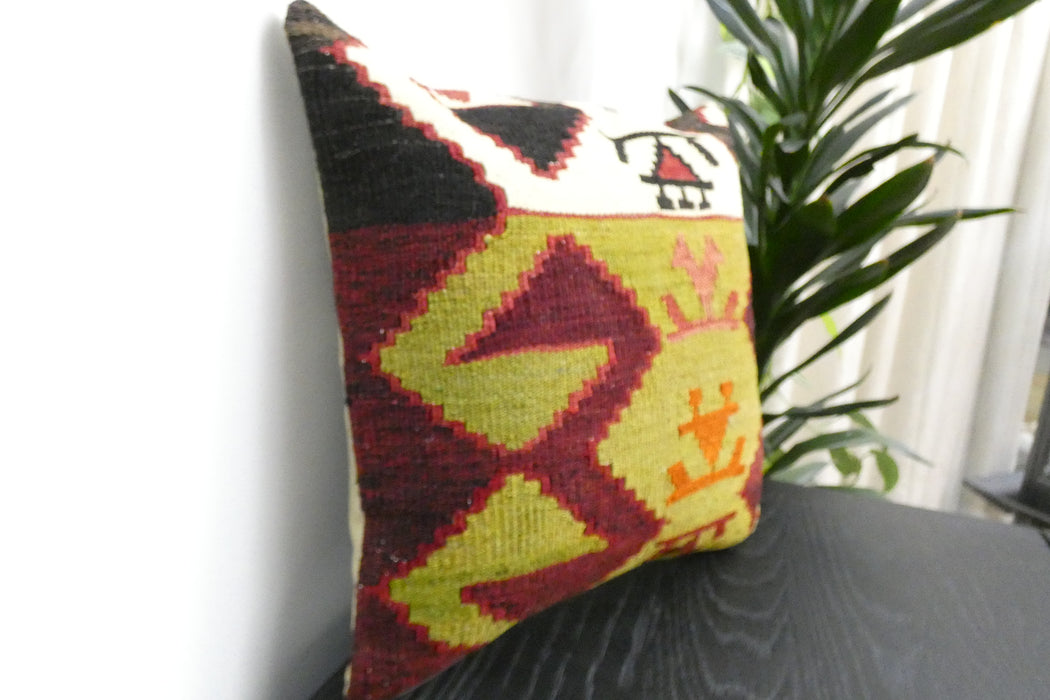 Handmade Turkish Kilim Cushion Cover 40 x 40cm with Insert | Original Anatolian Kilim | Organic Cotton Backing | TK26-C913- Rugs Direct 