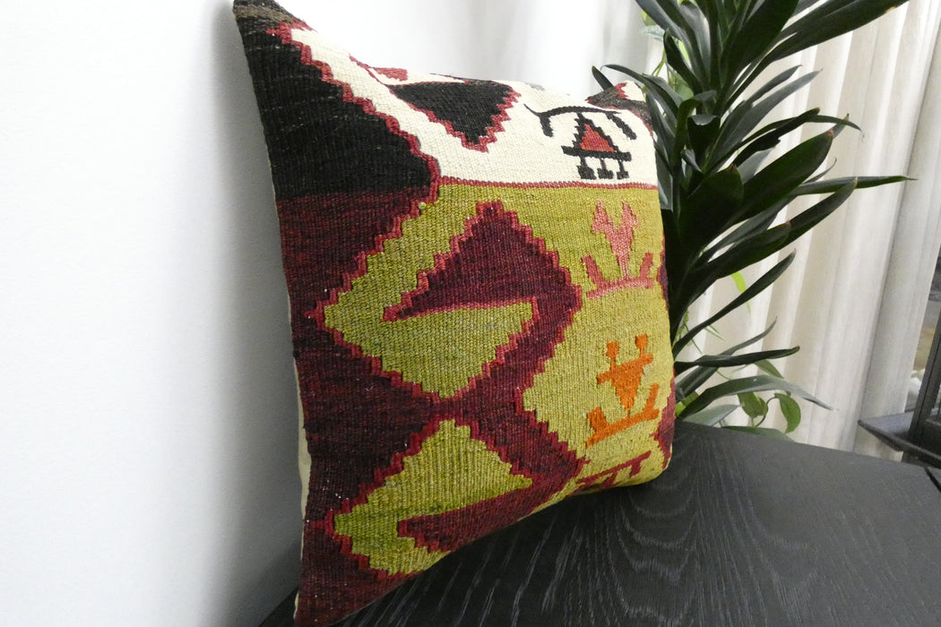 Handmade Turkish Kilim Cushion Cover 40 x 40cm with Insert | Original Anatolian Kilim | Organic Cotton Backing | TK26-C913- Rugs Direct 