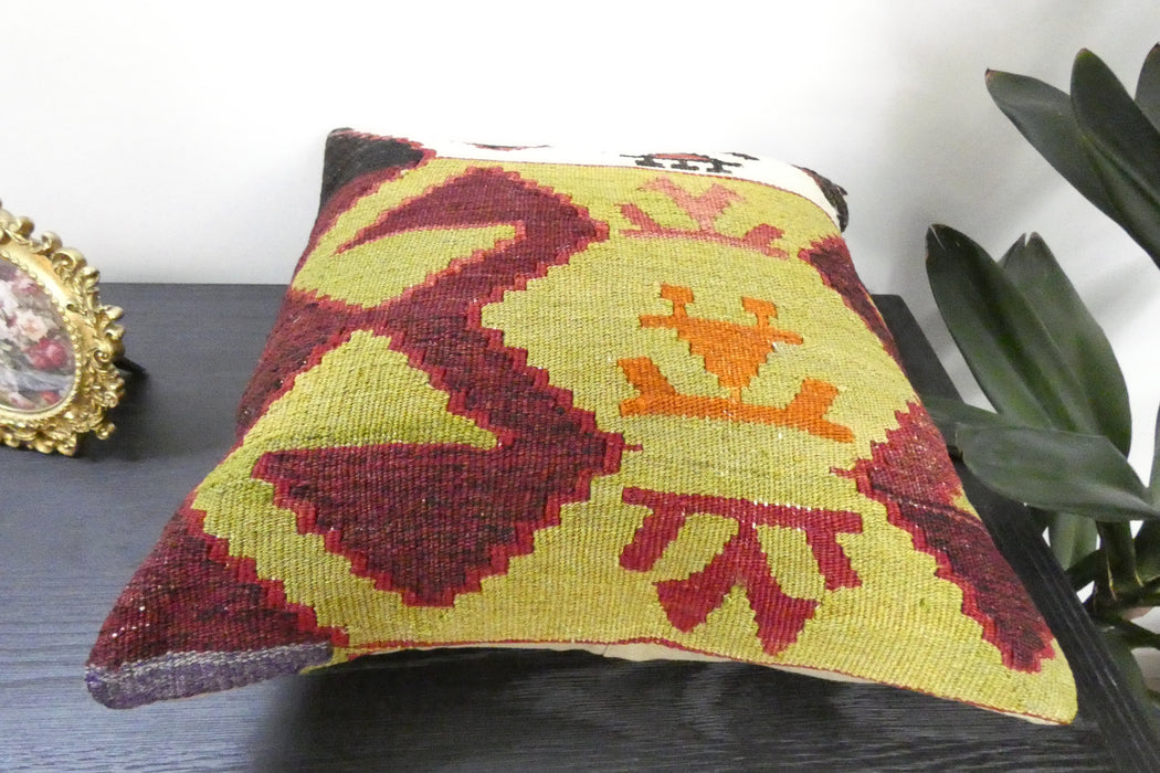 Handmade Turkish Kilim Cushion Cover 40 x 40cm with Insert | Original Anatolian Kilim | Organic Cotton Backing | TK26-C913